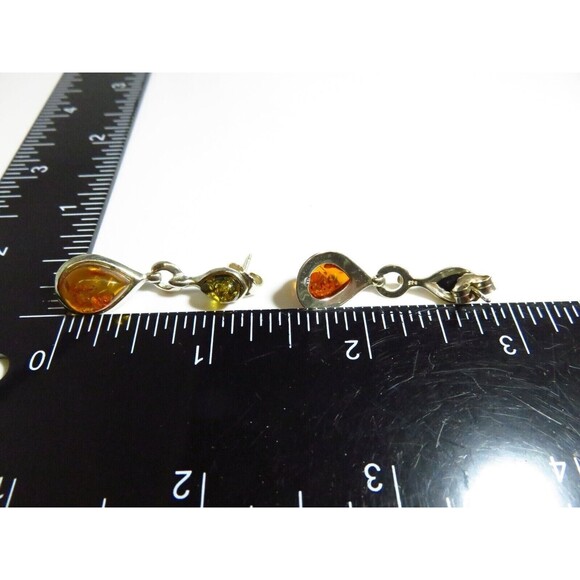 Yellow & Honey Baltic Amber Dangling Earrings Sterling Silver 1 1/4" Drop - Picture 7 of 7